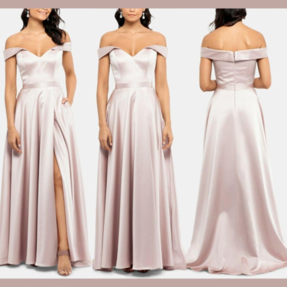 NWOT Xscape Off-the-shoulder Shimmer Wrap dress